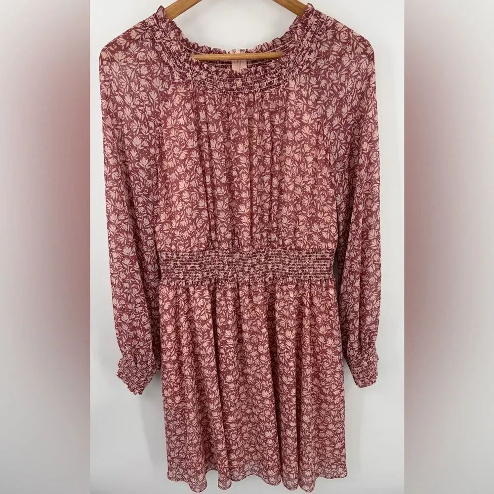 Gal Meets Glam wimberly floral long sleeve smocked mini dress women’s size 12